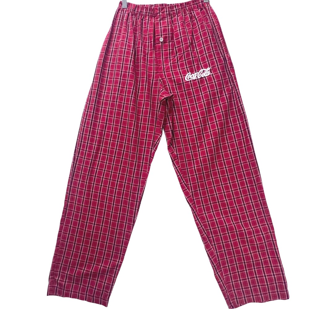 Coca-Cola Coke Adult Pajama Pants Red Plaid Straight Leg Novelty Logo‎ Sz Small